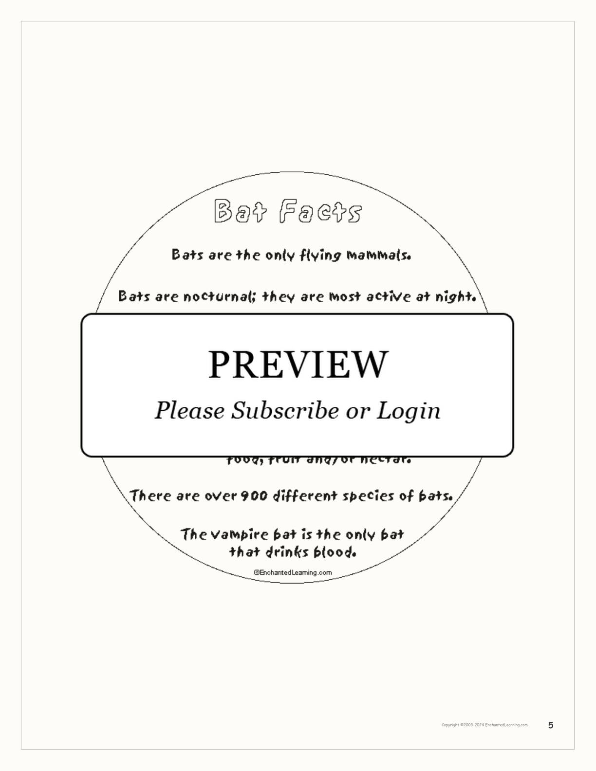 Bat Circle Mini-Book interactive printout page 5