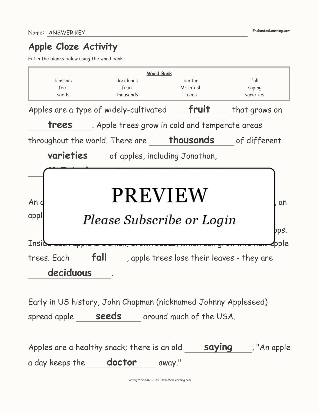 Apple Cloze Activity interactive worksheet page 2