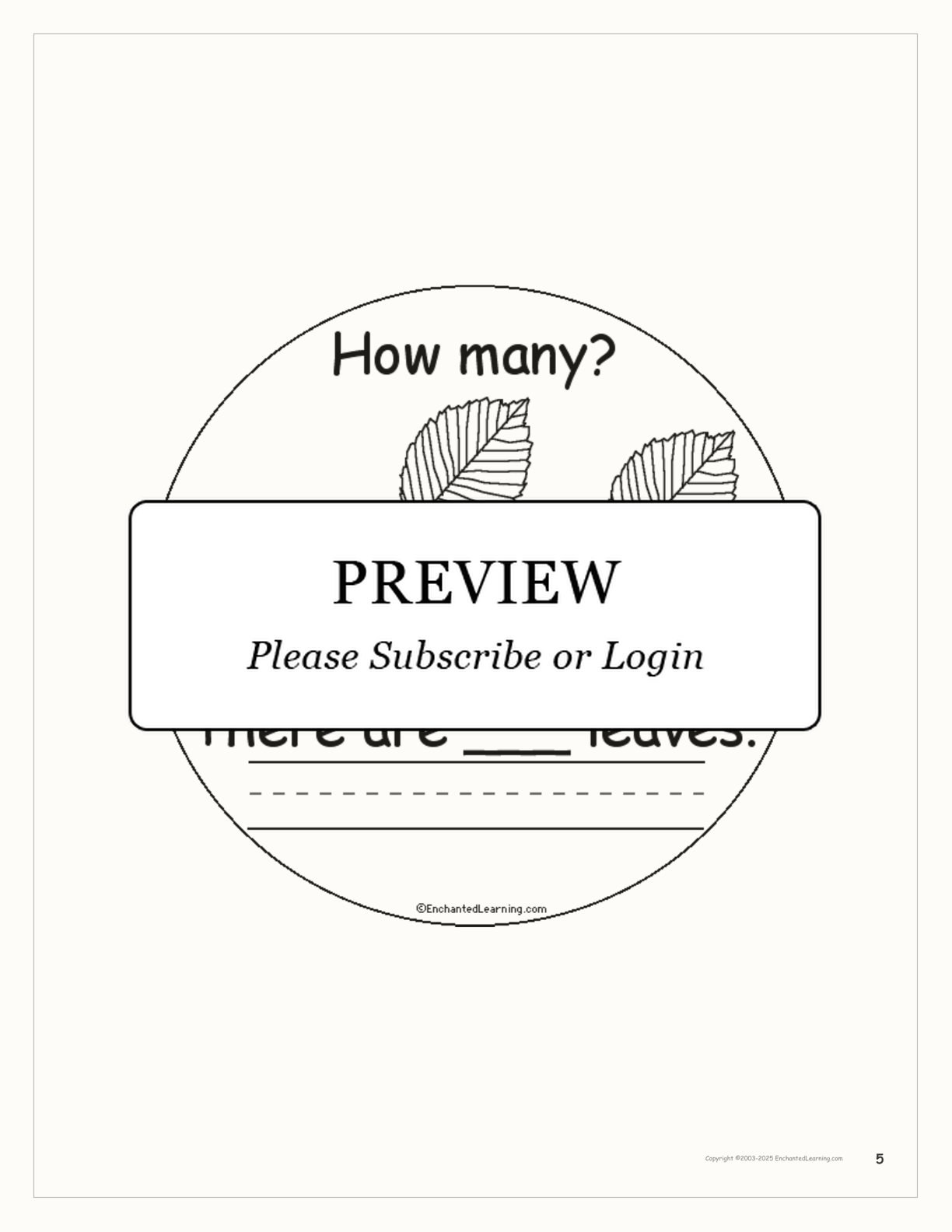 How Many Leaves? interactive printout page 5