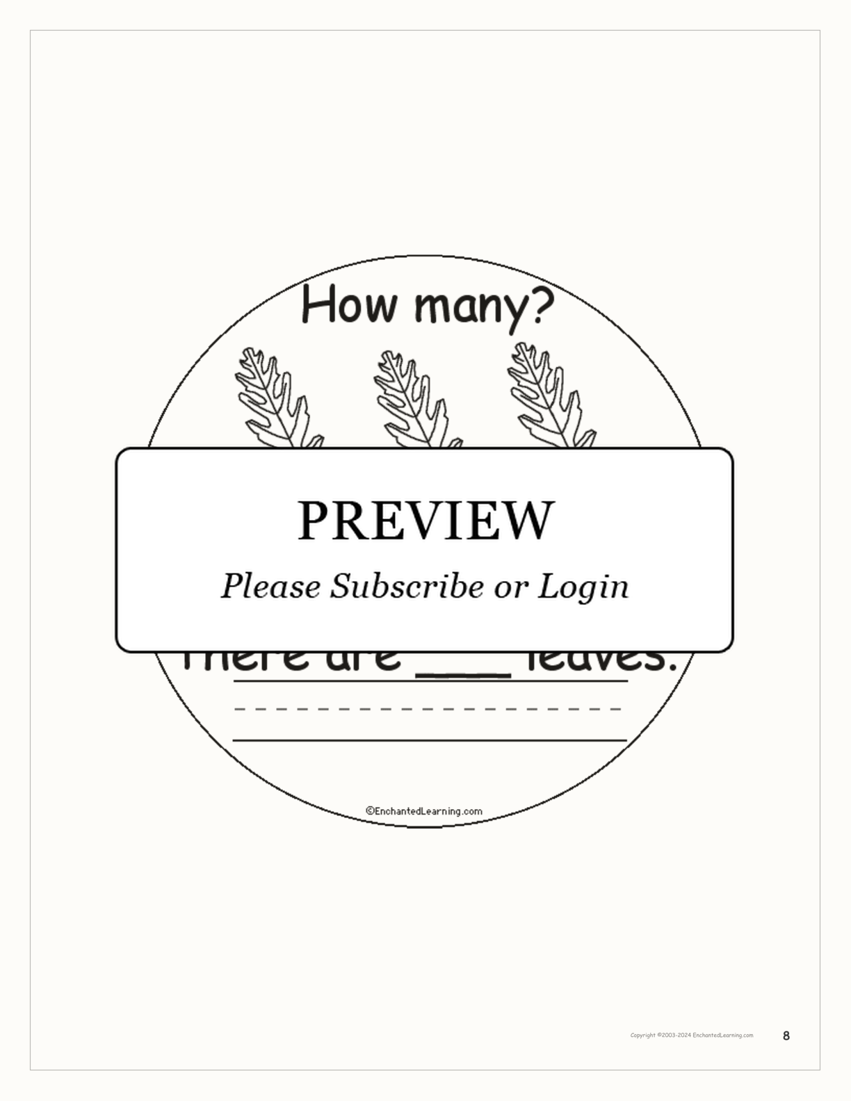 How Many Leaves? interactive printout page 8
