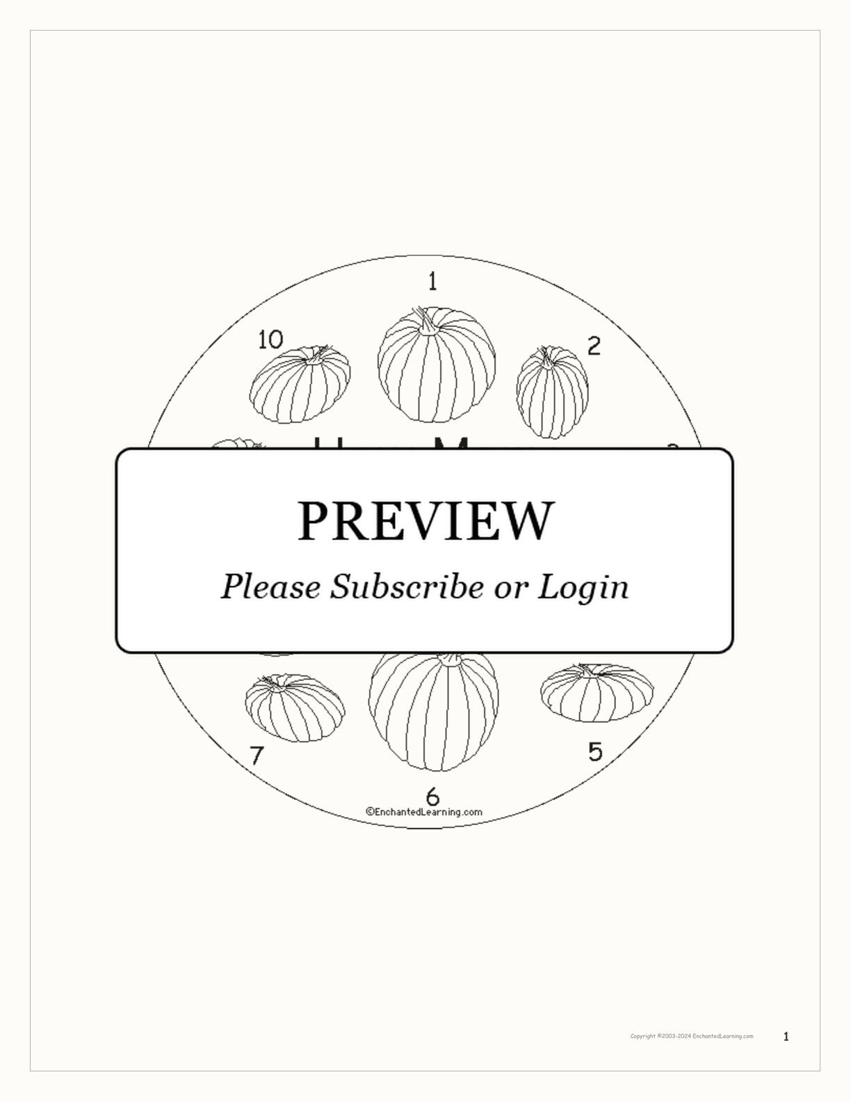 How Many Pumpkins? interactive printout page 1