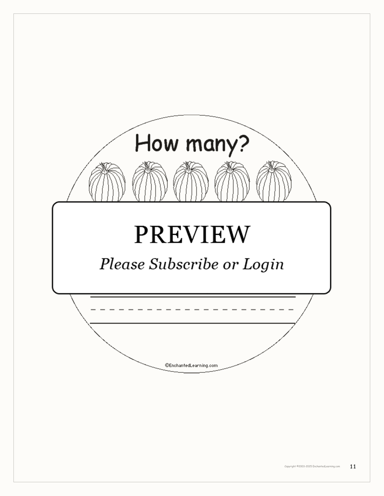 How Many Pumpkins? interactive printout page 11