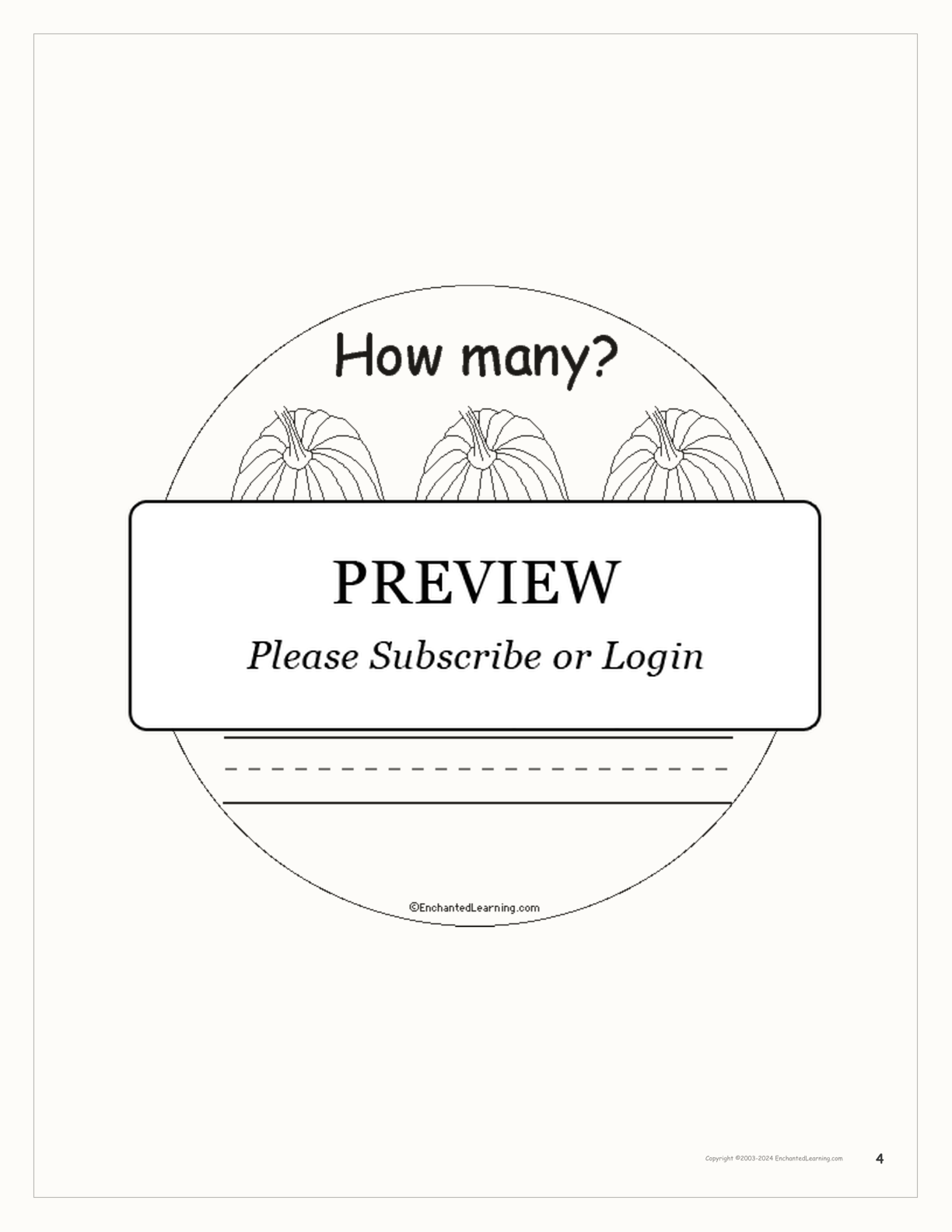 How Many Pumpkins? interactive printout page 4