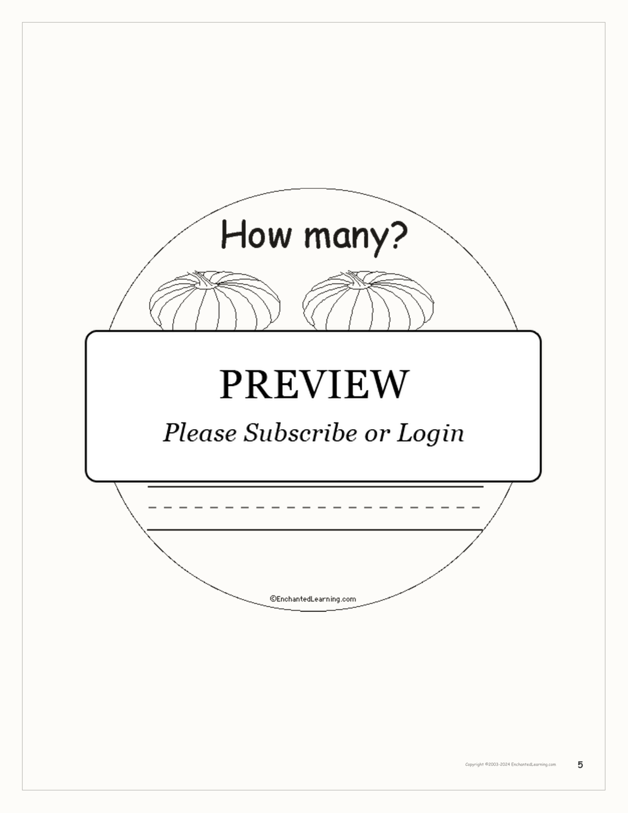 How Many Pumpkins? interactive printout page 5