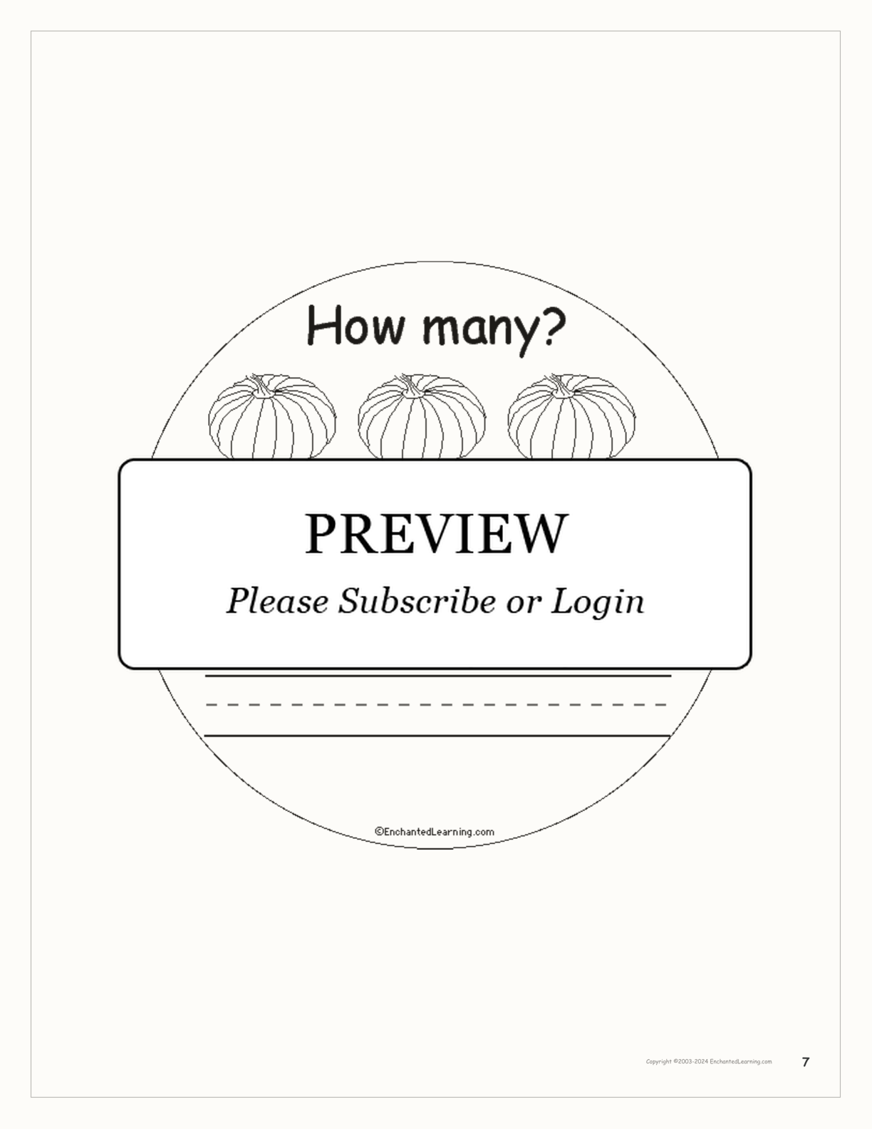 How Many Pumpkins? interactive printout page 7