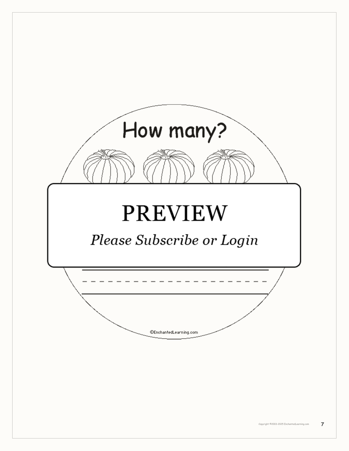 How Many Pumpkins? interactive printout page 7