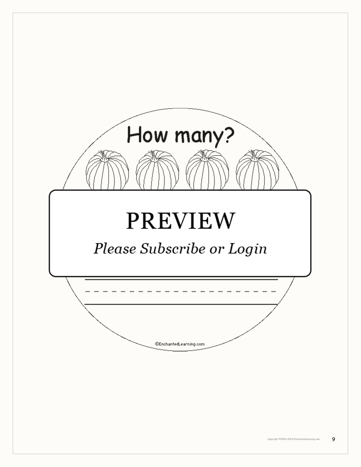 How Many Pumpkins? interactive printout page 9