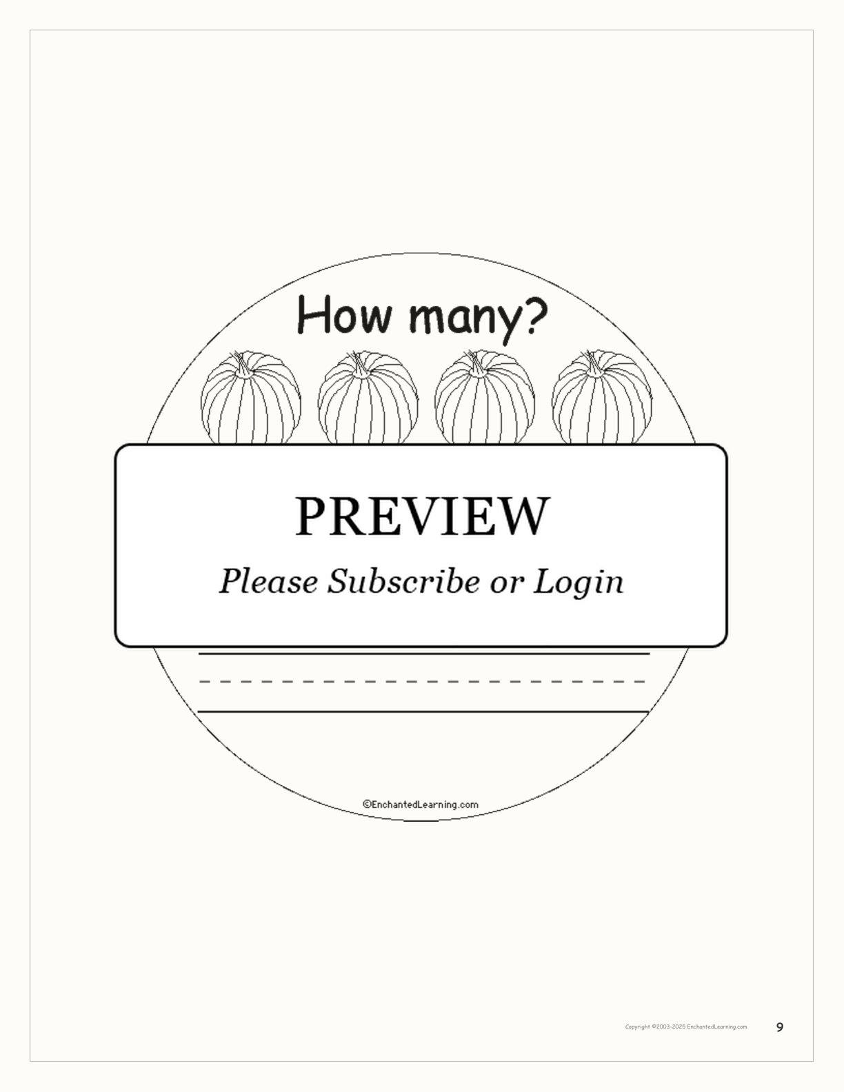 How Many Pumpkins? interactive printout page 9