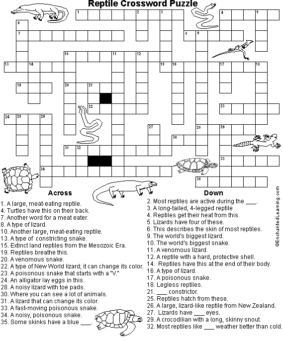 Reptile Crossword Puzzle Printout EnchantedLearning