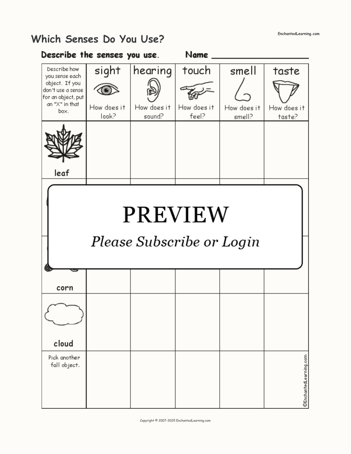 Which Senses Do You Use? interactive worksheet page 1