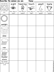 Search result: 'Which Senses Do You Use? Weather Printout'