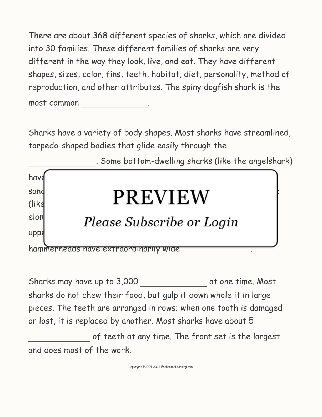 Sharks: Cloze Activity interactive worksheet page 2