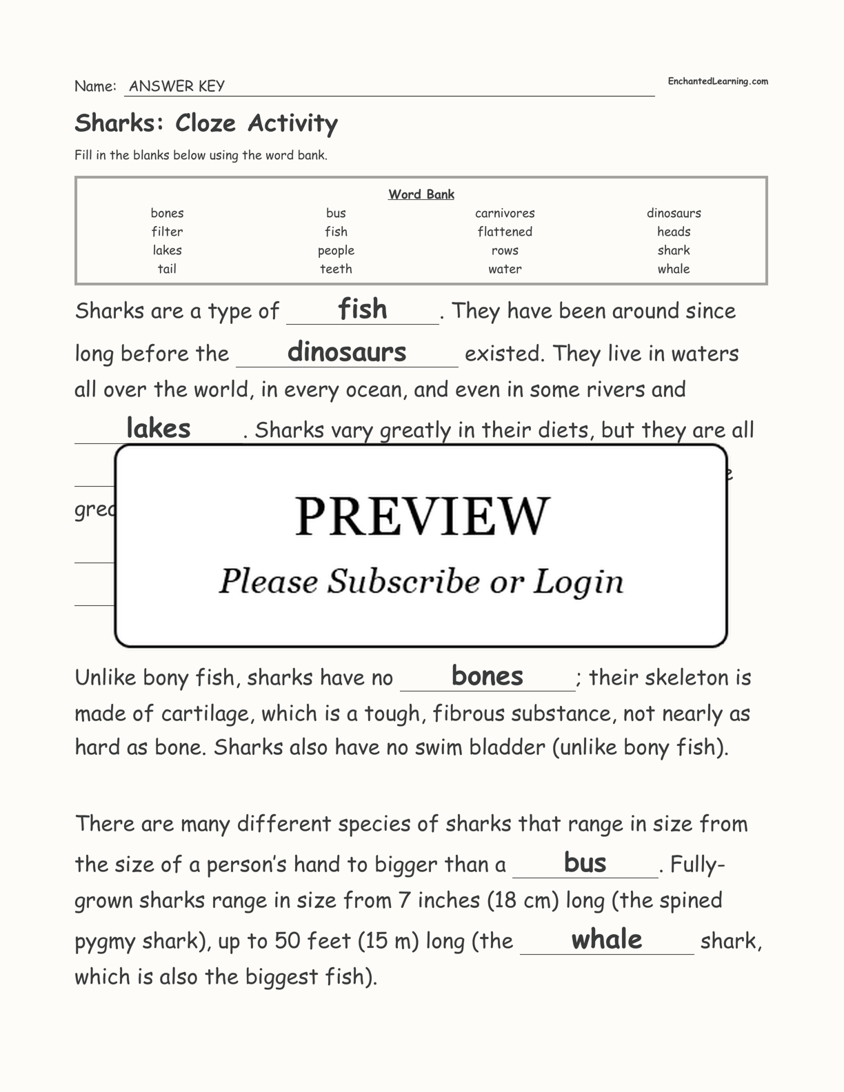 Sharks: Cloze Activity interactive worksheet page 3
