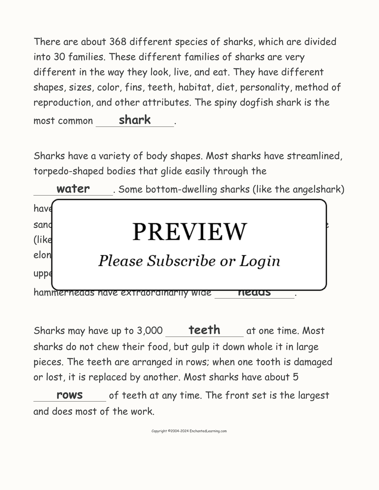 Sharks: Cloze Activity interactive worksheet page 4