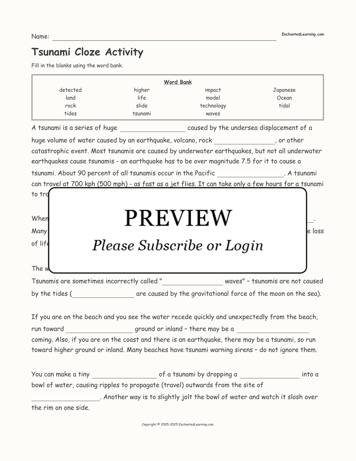 Tsunami Cloze Activity interactive worksheet page 1