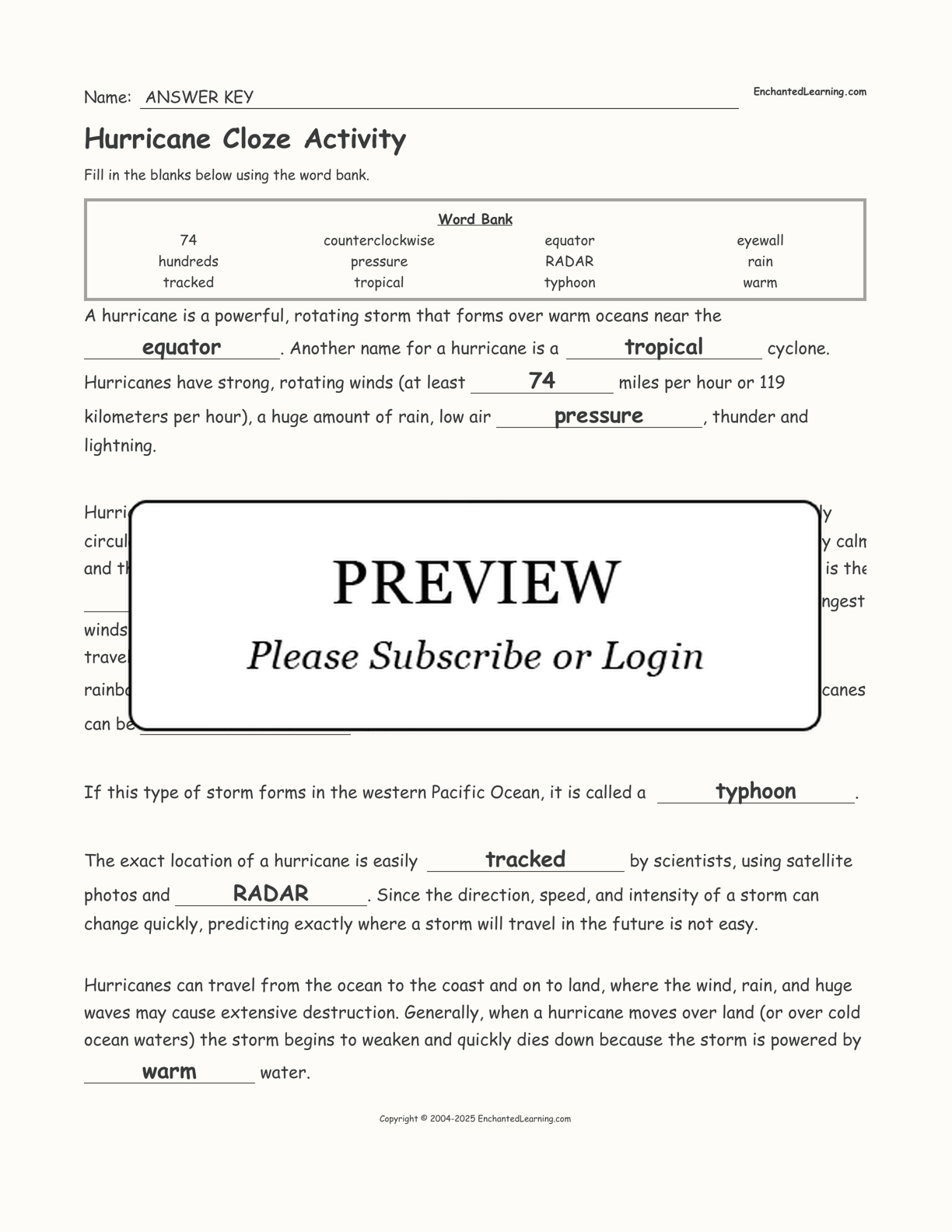 Hurricane Cloze Activity interactive worksheet page 2