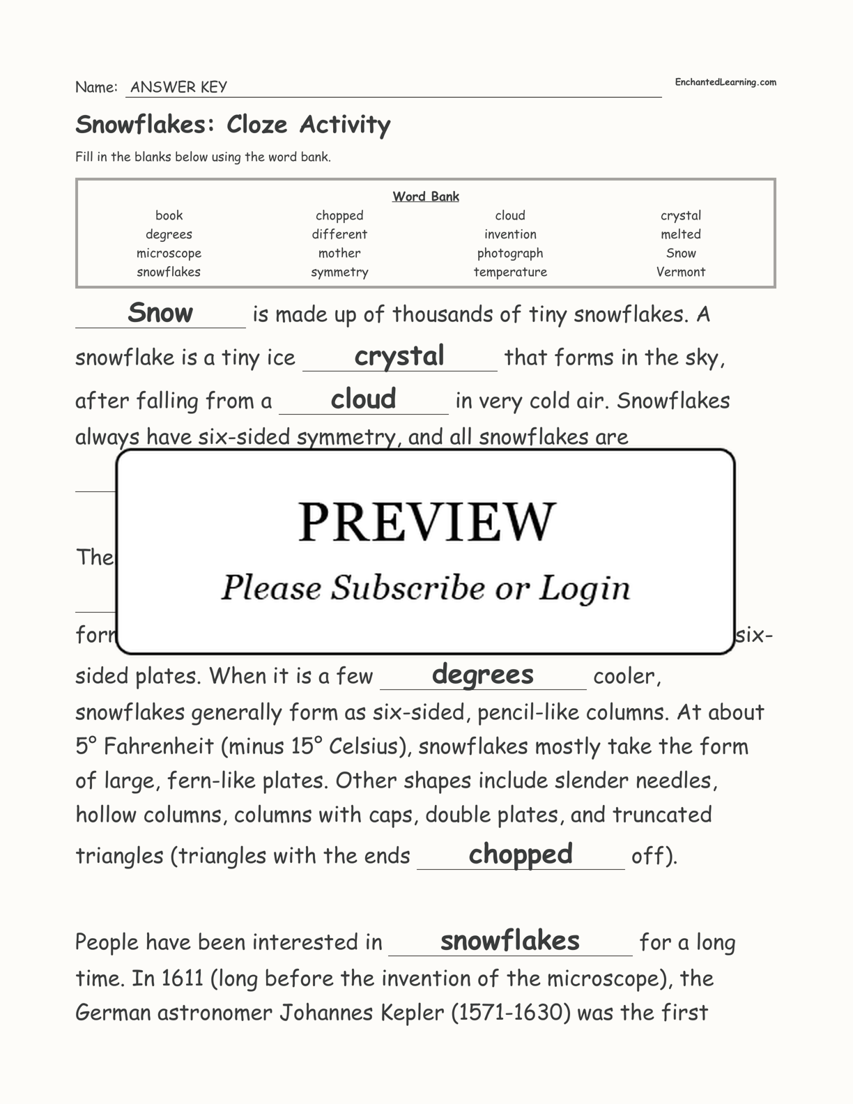 Snowflakes: Cloze Activity interactive worksheet page 3
