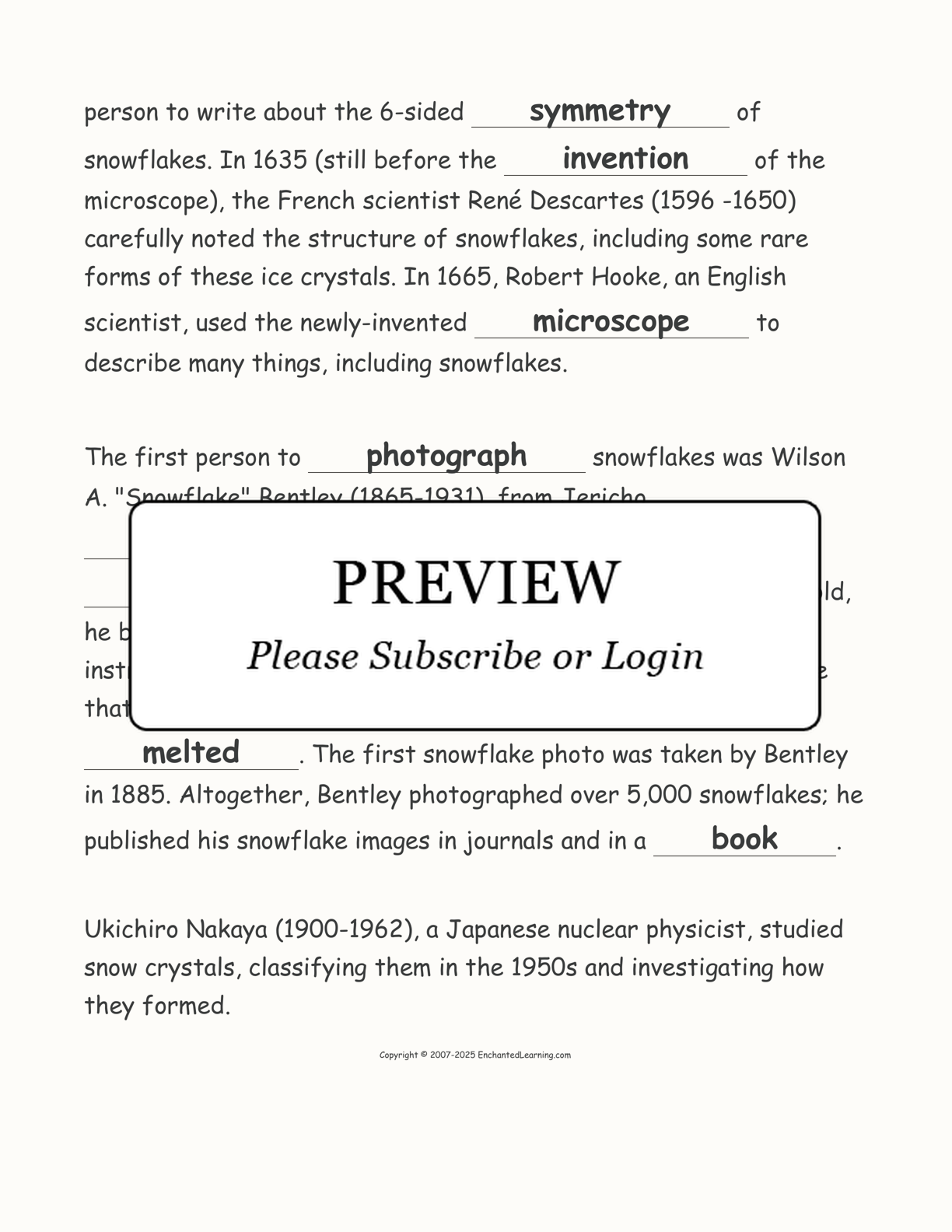 Snowflakes: Cloze Activity interactive worksheet page 4