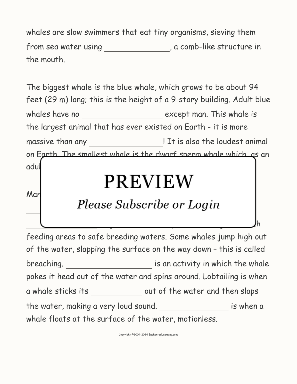 Whales and Dolphins: Cloze Activity interactive worksheet page 2