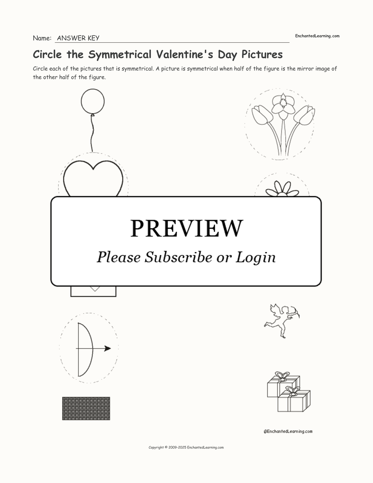 Circle the Symmetrical Valentine's Day Pictures interactive worksheet page 2