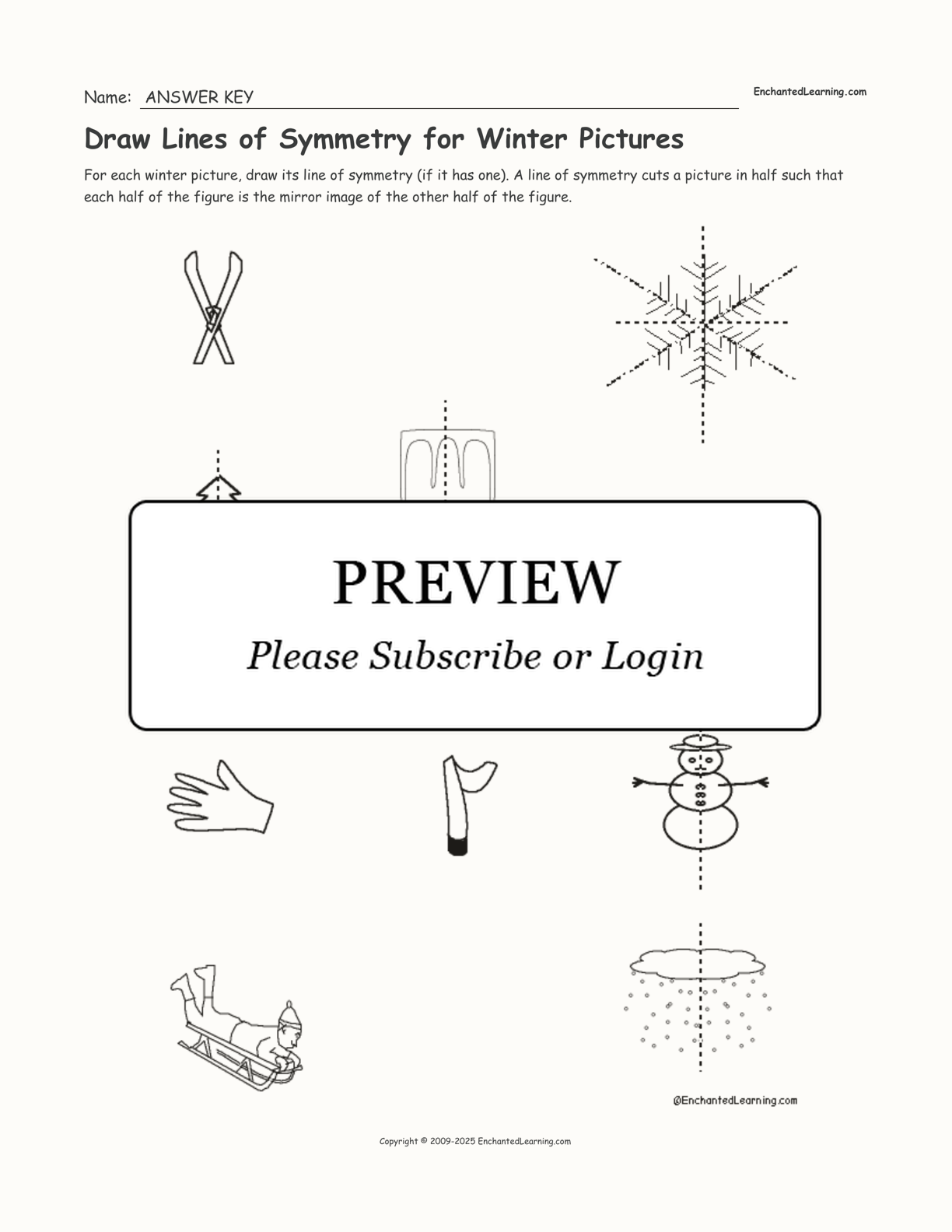 Draw Lines of Symmetry for Winter Pictures interactive worksheet page 2