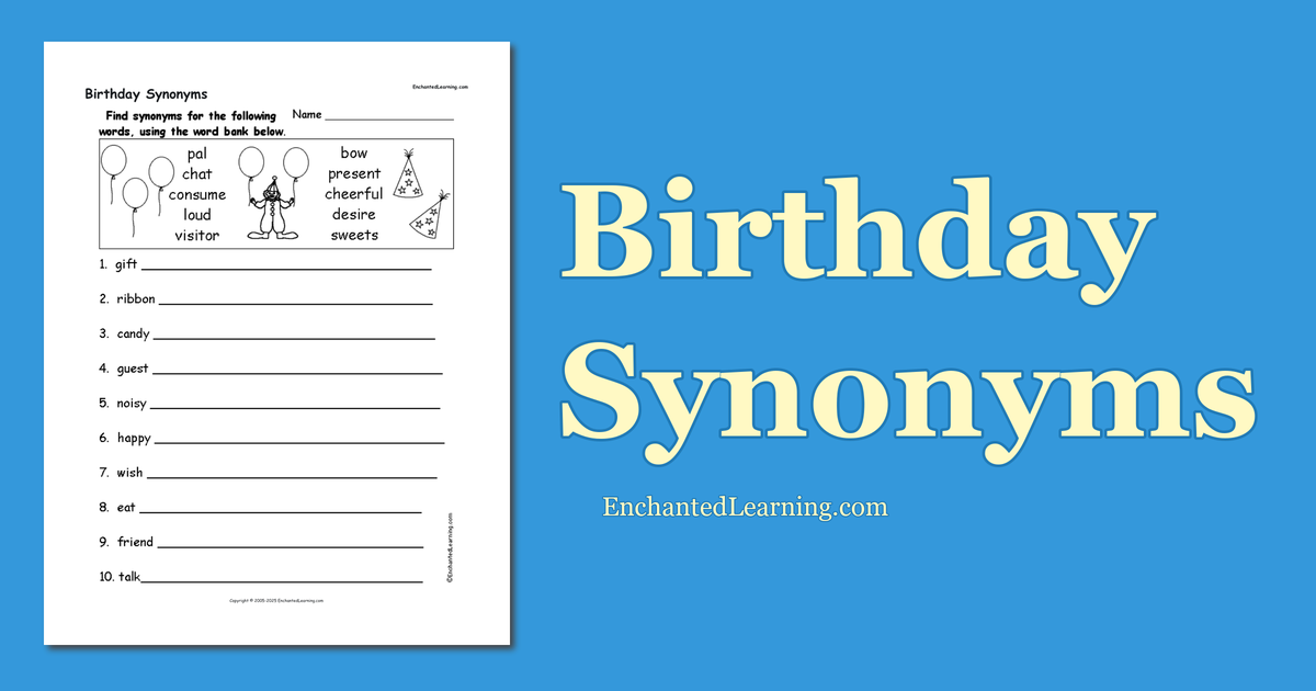 Birthday Synonyms Enchanted Learning