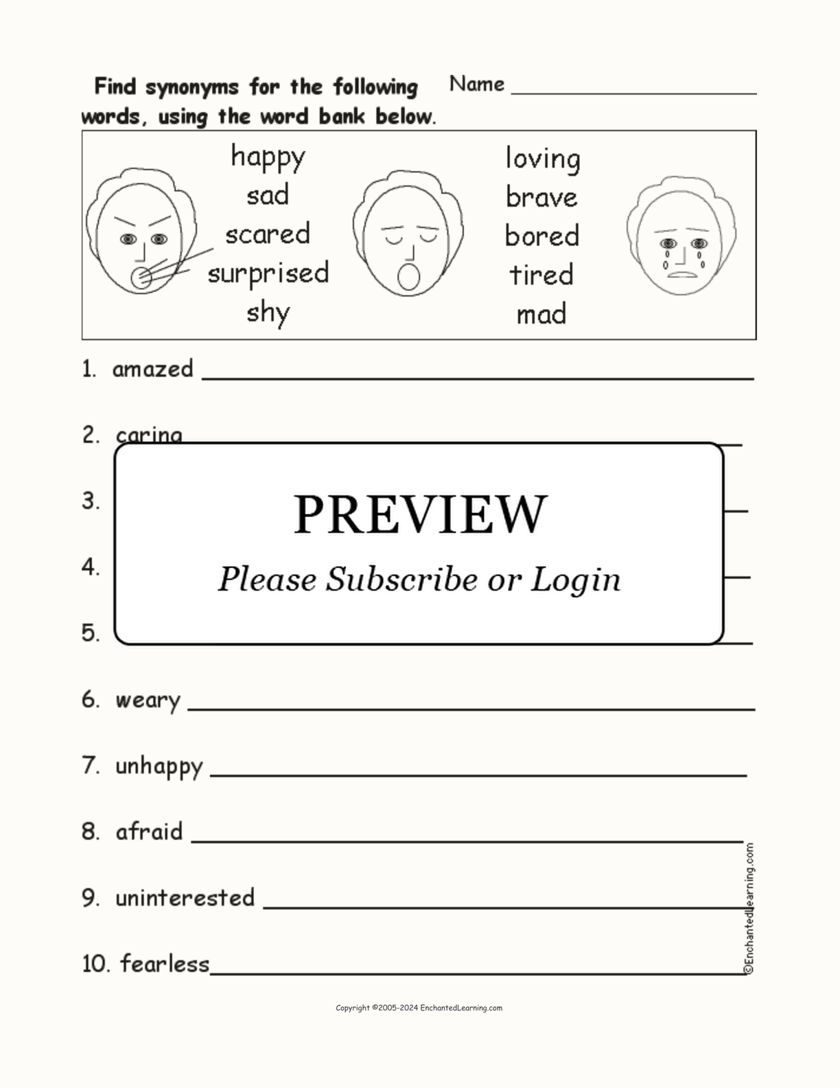 Emotion Synonyms interactive worksheet page 1