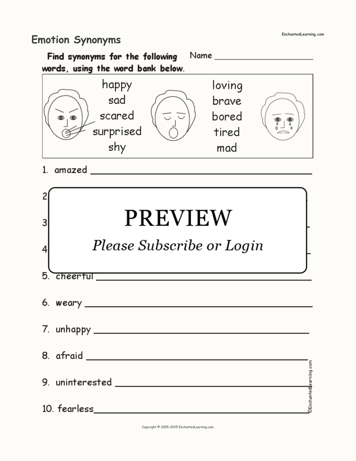 Emotion Synonyms interactive worksheet page 1