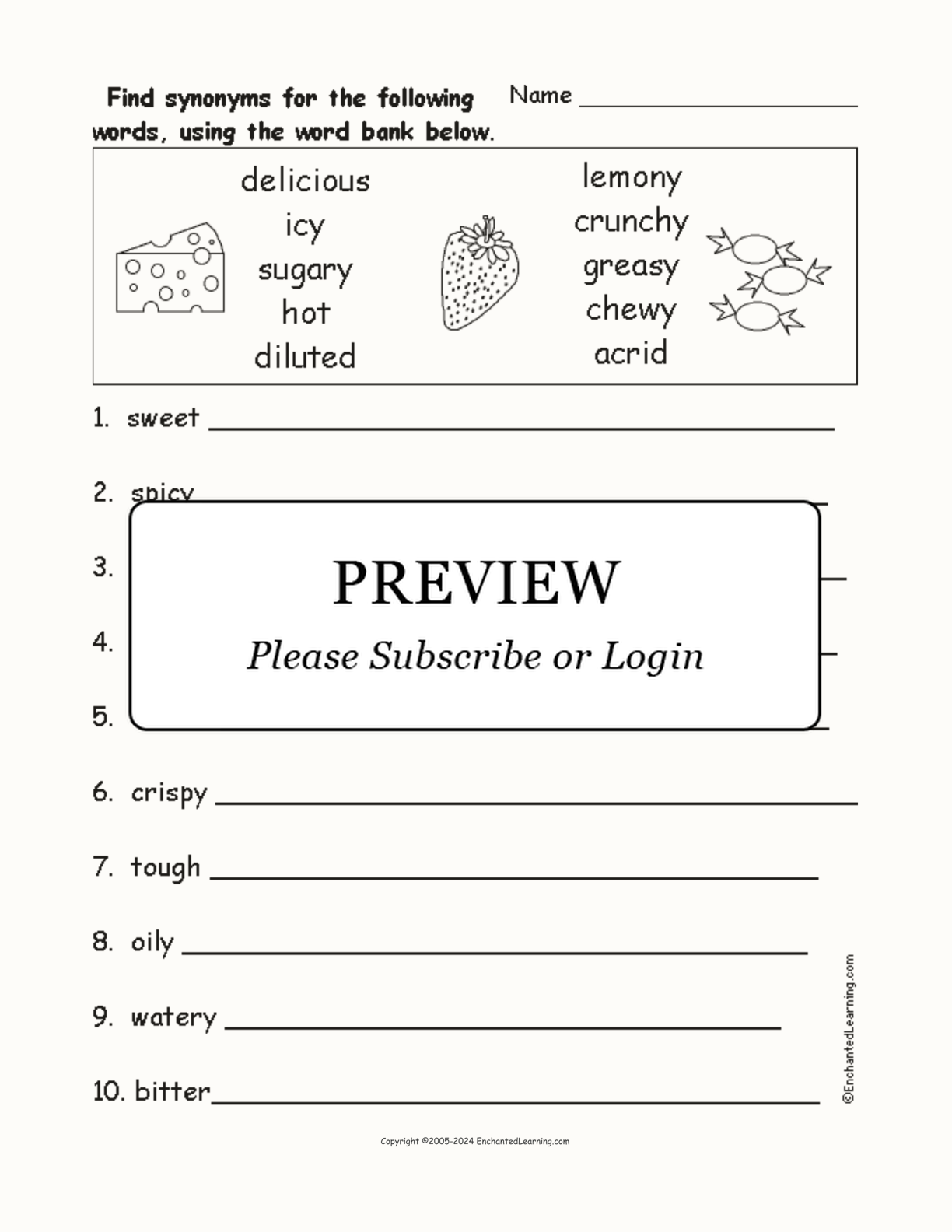 Food Synonyms interactive worksheet page 1