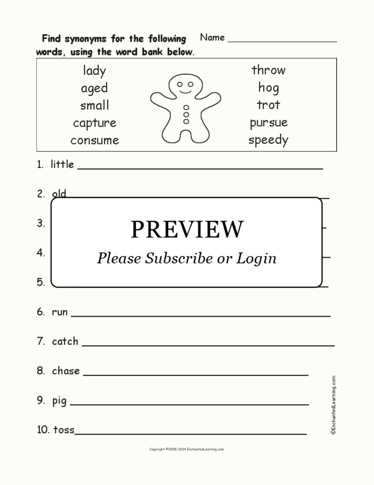 'The Gingerbread Man' Synonyms interactive worksheet page 1