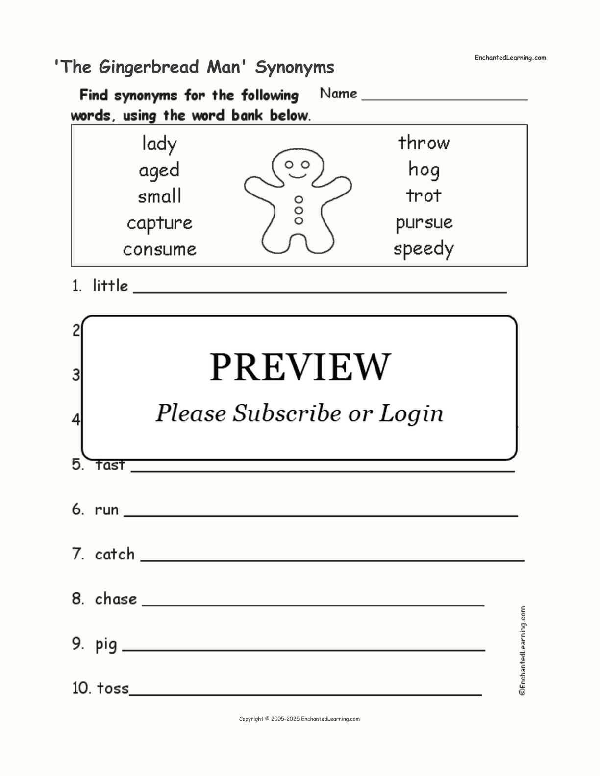 'The Gingerbread Man' Synonyms interactive worksheet page 1