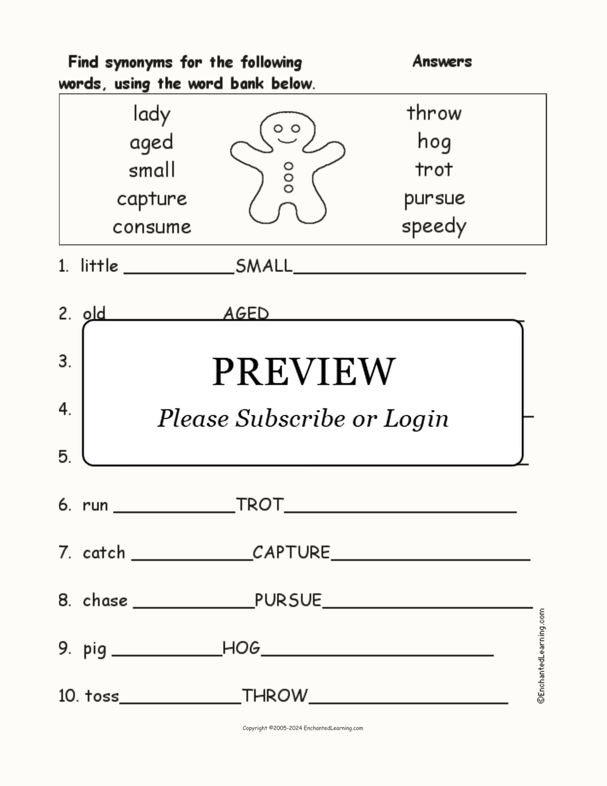 'The Gingerbread Man' Synonyms interactive worksheet page 2