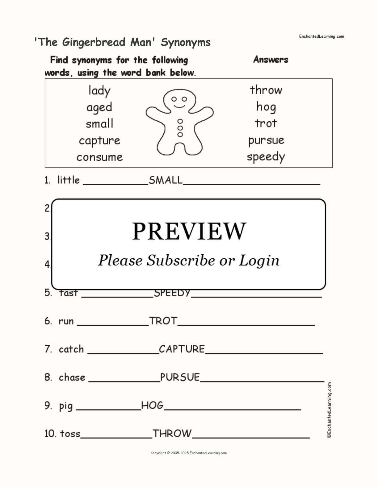 'The Gingerbread Man' Synonyms interactive worksheet page 2