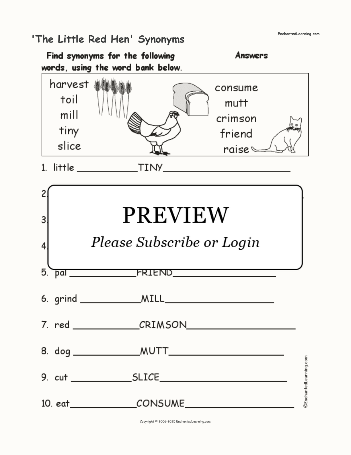 'The Little Red Hen' Synonyms interactive worksheet page 2