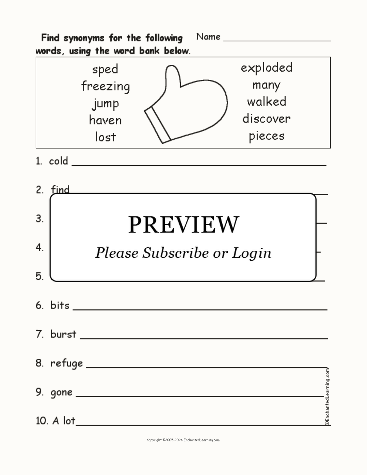 'The Mitten' Synonyms interactive worksheet page 1