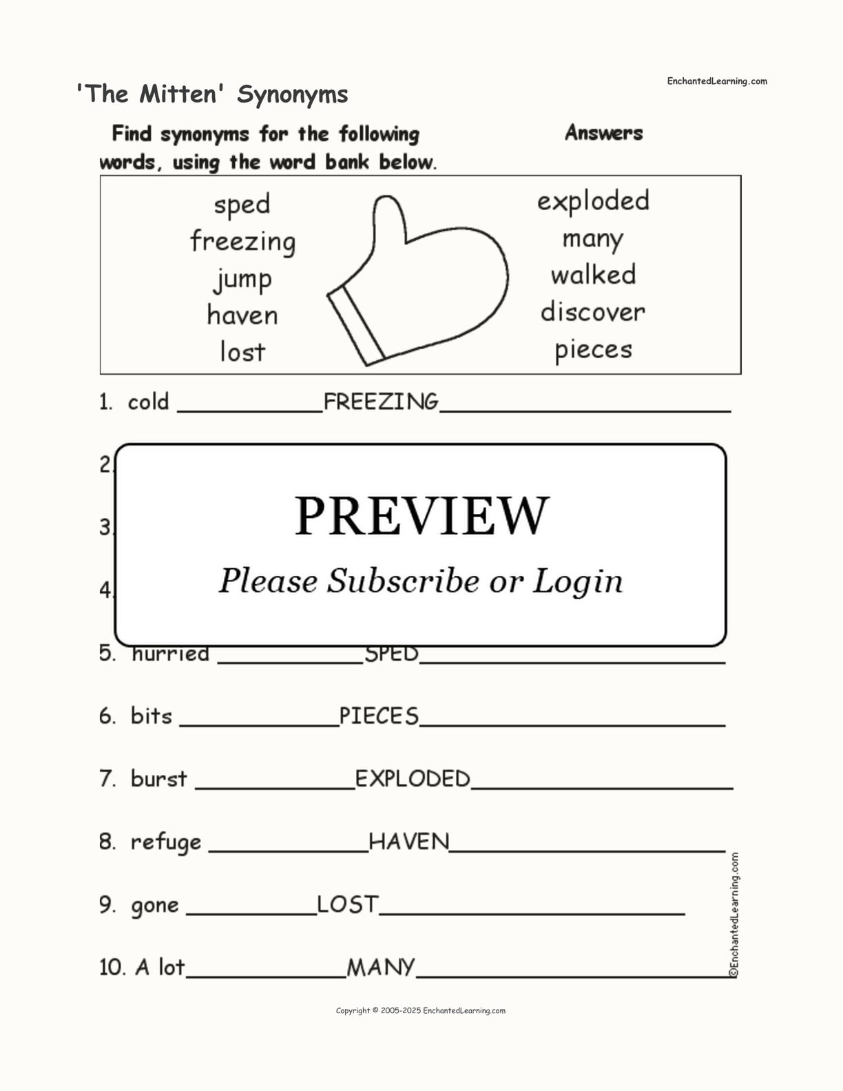 'The Mitten' Synonyms interactive worksheet page 2