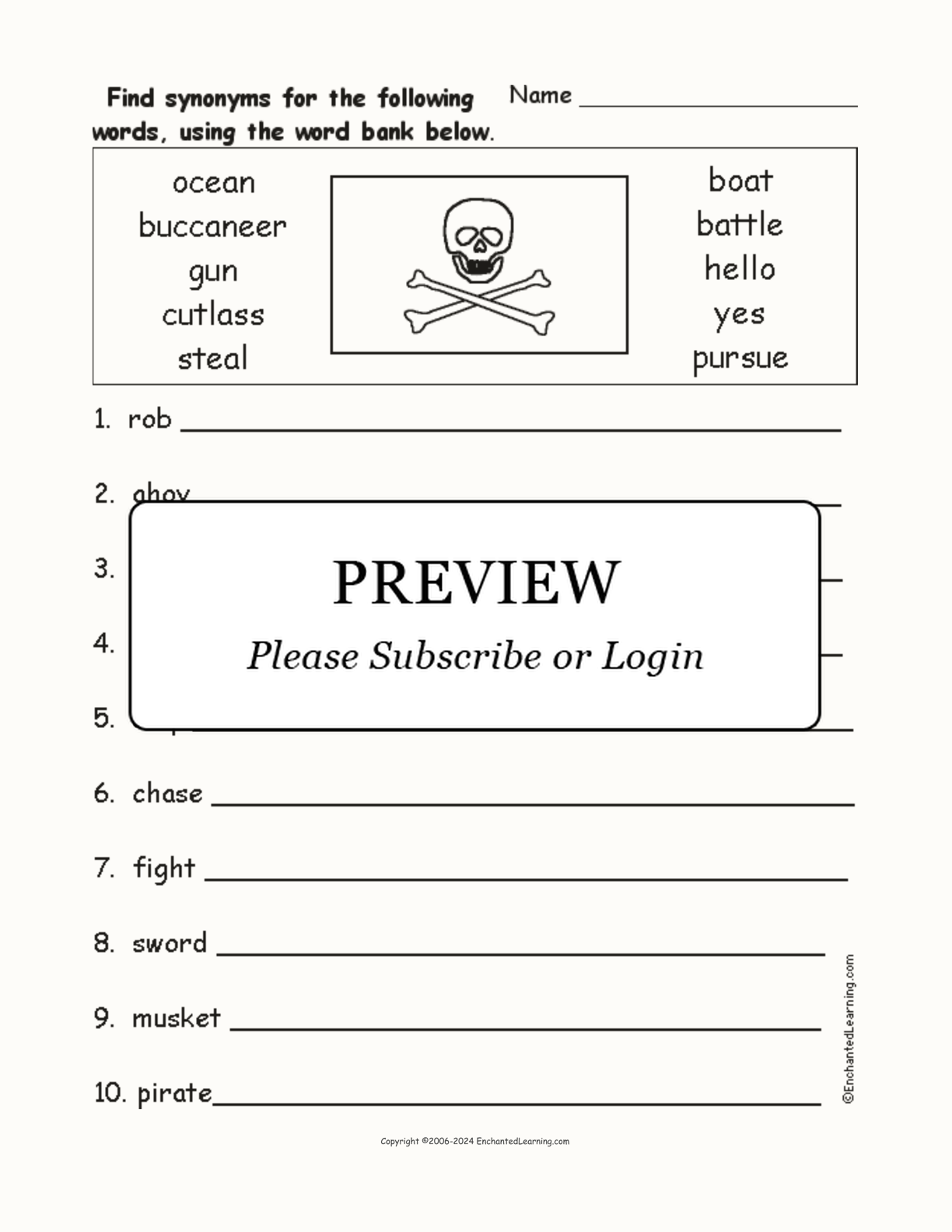 Pirate Synonyms Worksheet interactive worksheet page 1