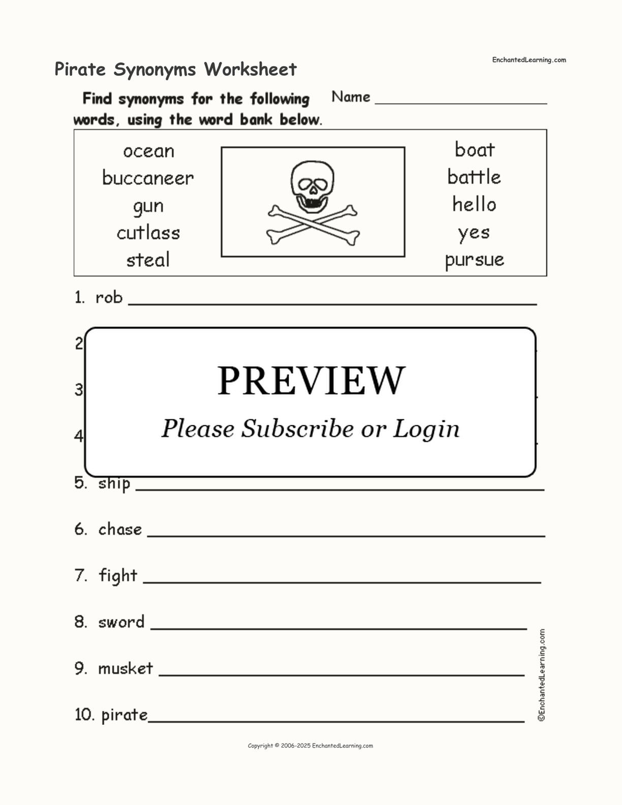 Pirate Synonyms Worksheet interactive worksheet page 1