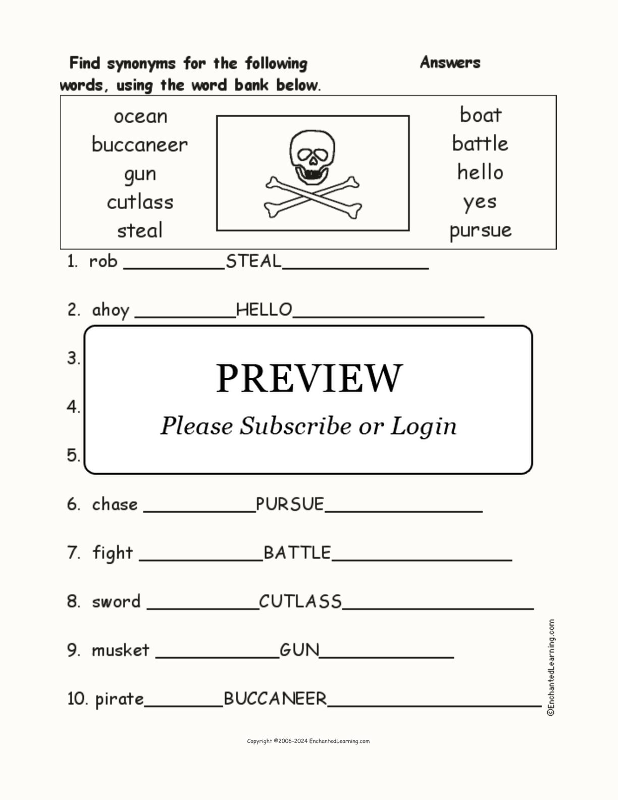 Pirate Synonyms Worksheet interactive worksheet page 2