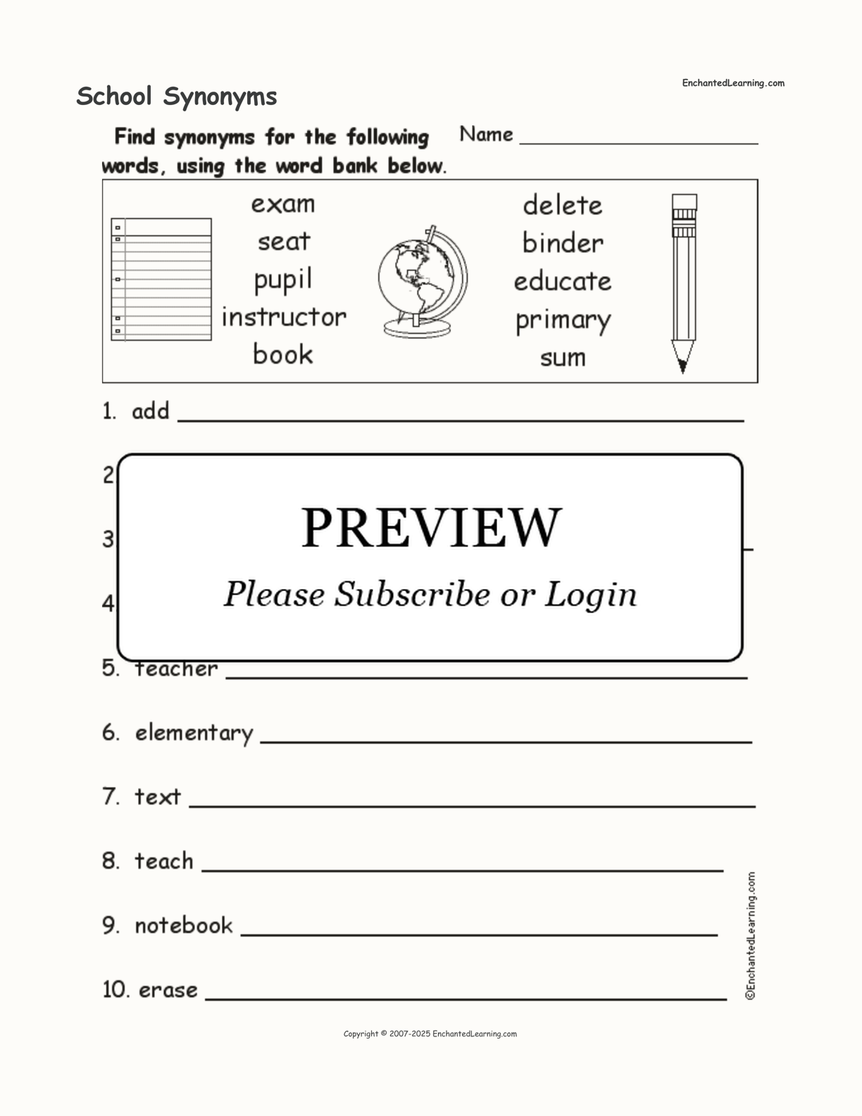 School Synonyms interactive worksheet page 1