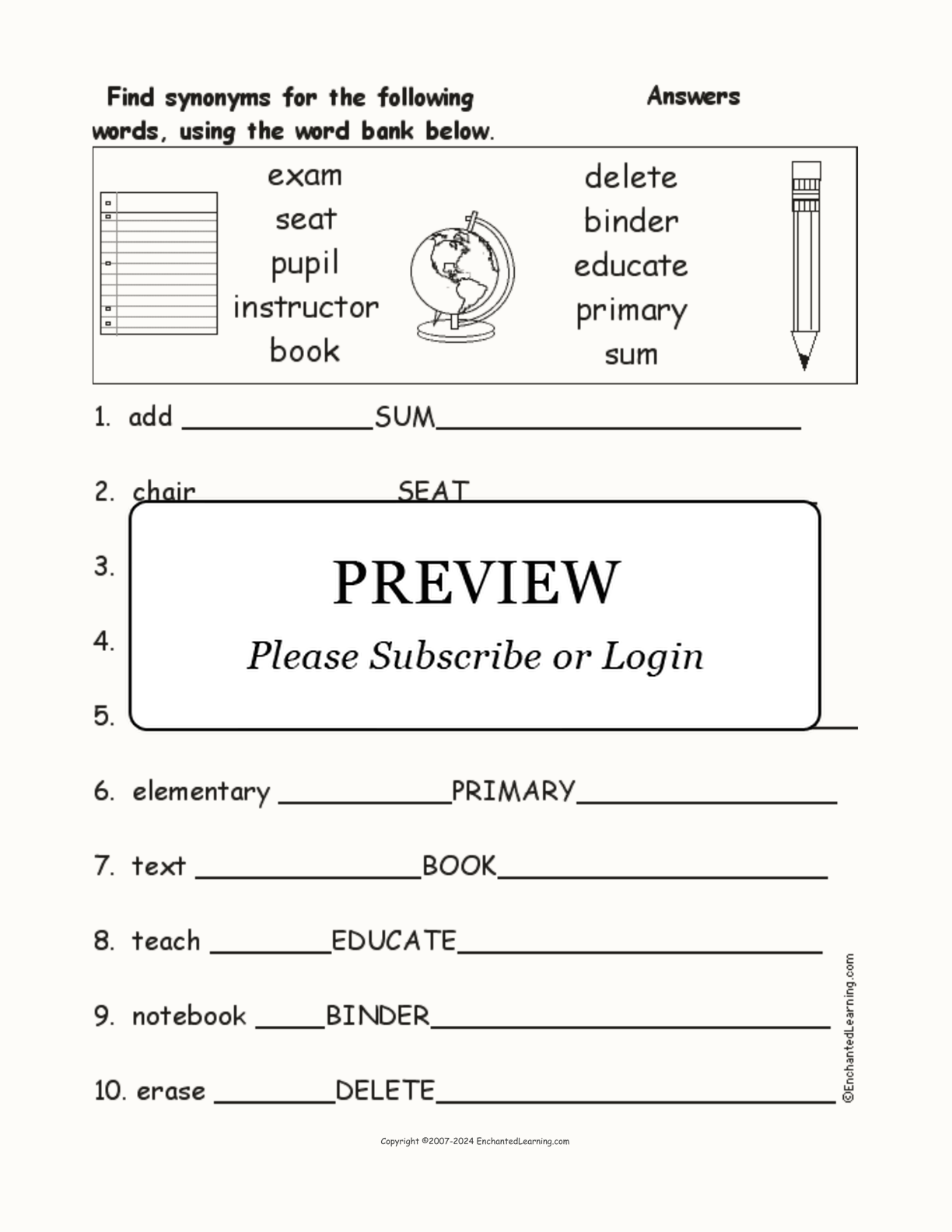 School Synonyms interactive worksheet page 2