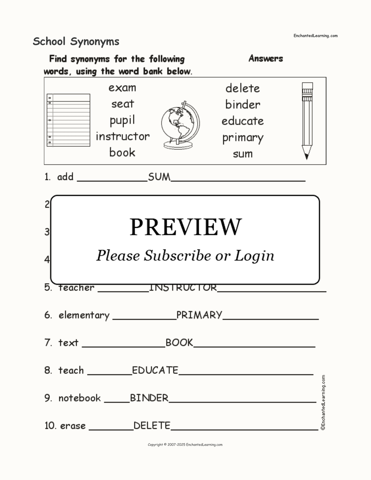 School Synonyms interactive worksheet page 2