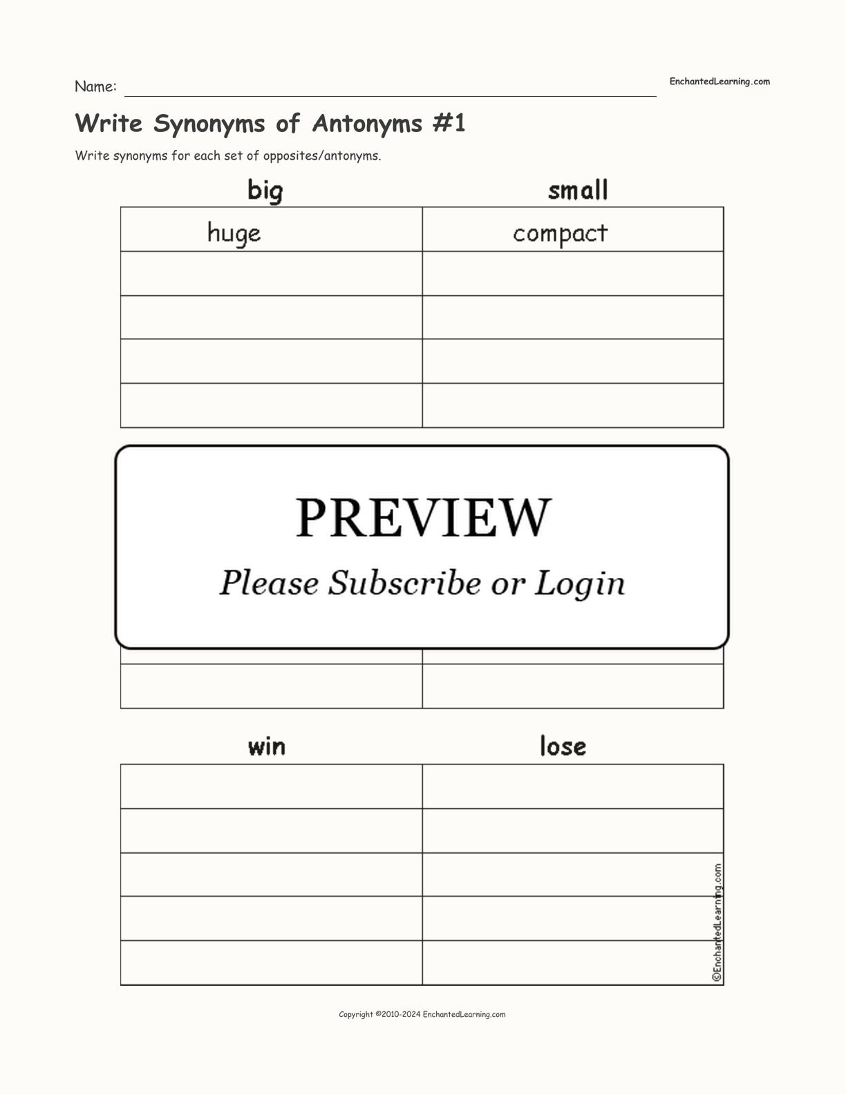 Write Synonyms of Antonyms #1 interactive worksheet page 1