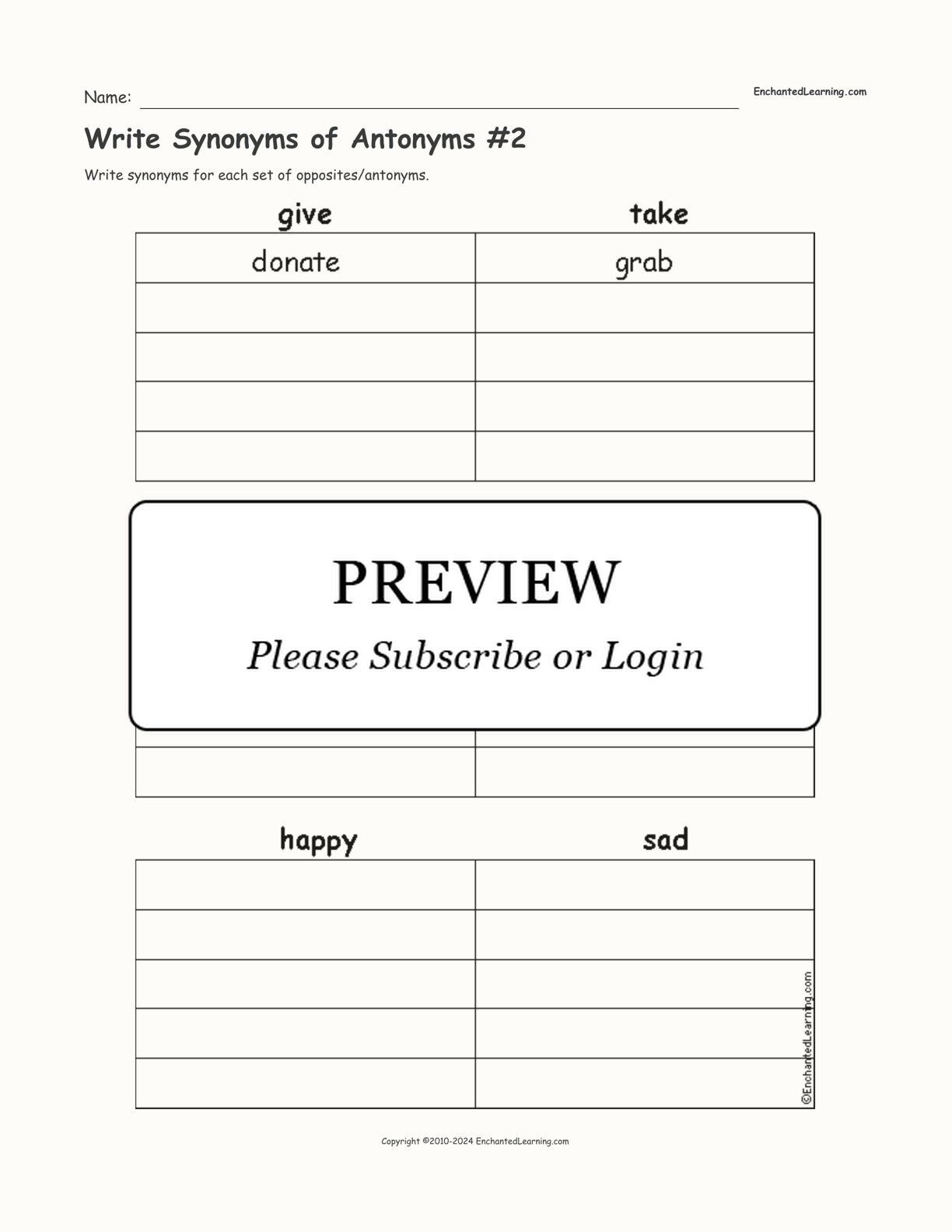 Write Synonyms of Antonyms #2 interactive worksheet page 1