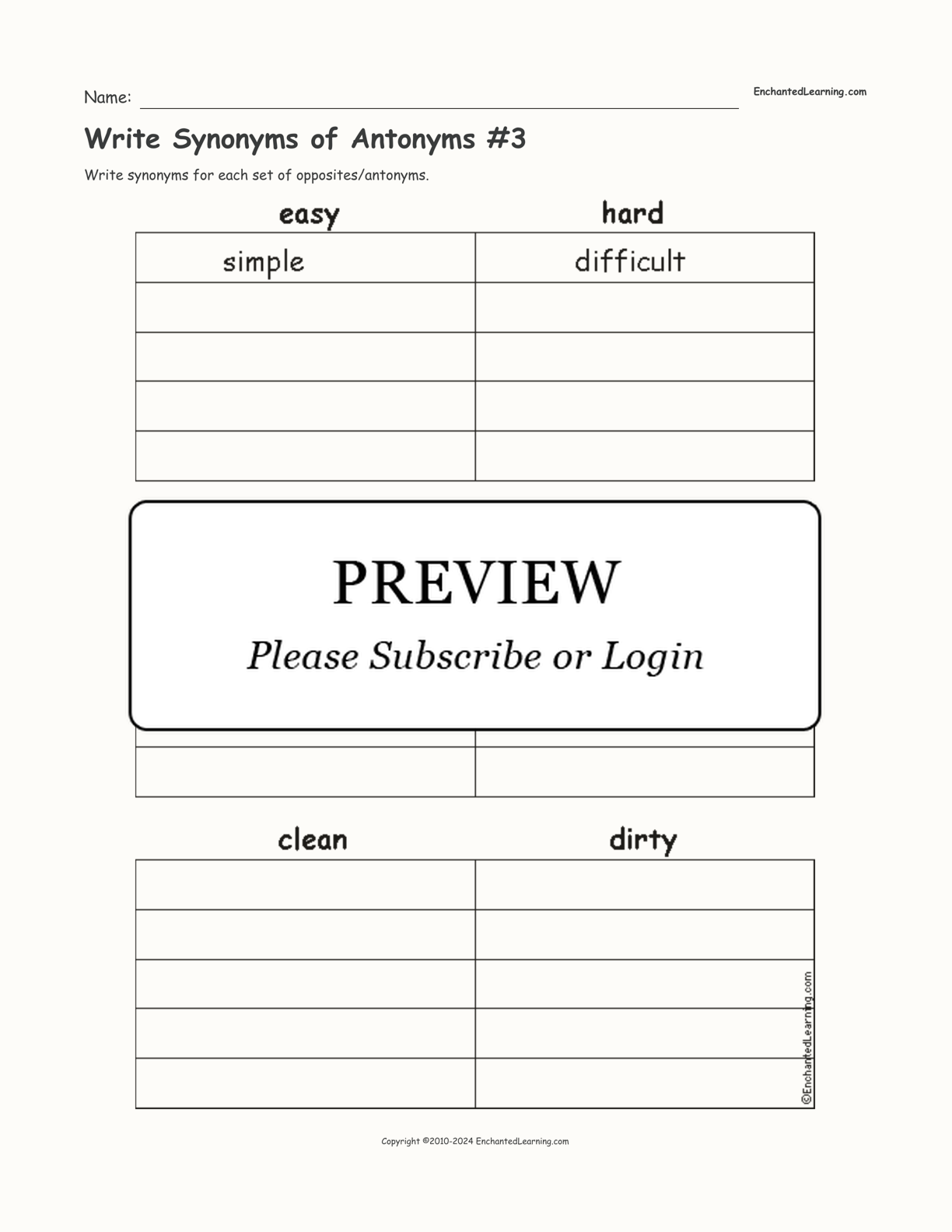 Write Synonyms of Antonyms #3 interactive worksheet page 1