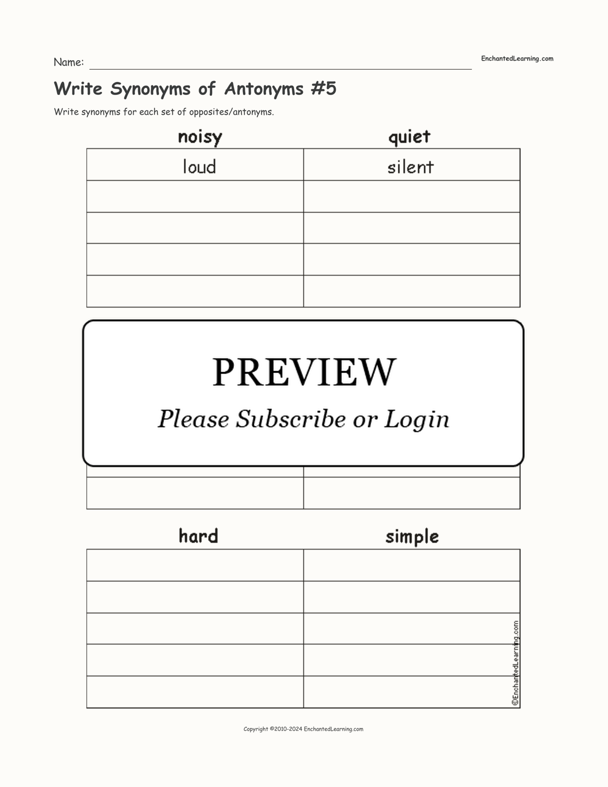 Write Synonyms of Antonyms #5 interactive worksheet page 1