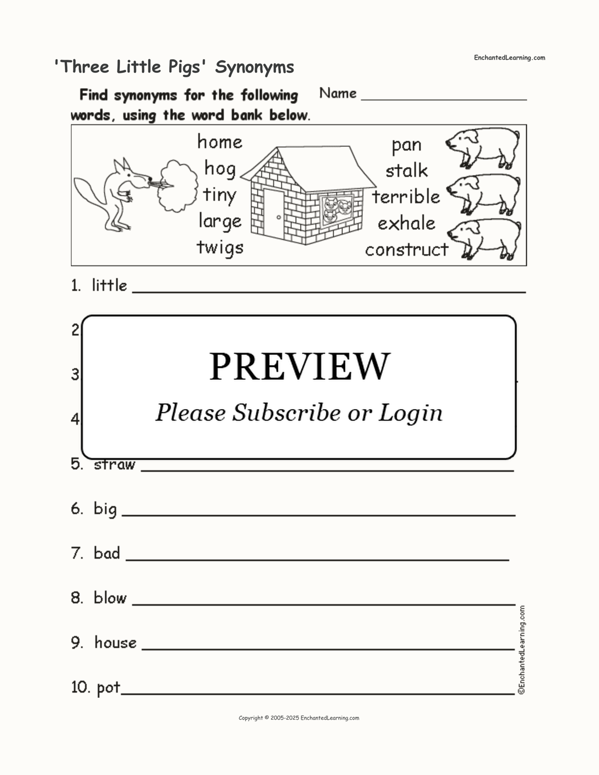 'Three Little Pigs' Synonyms interactive worksheet page 1