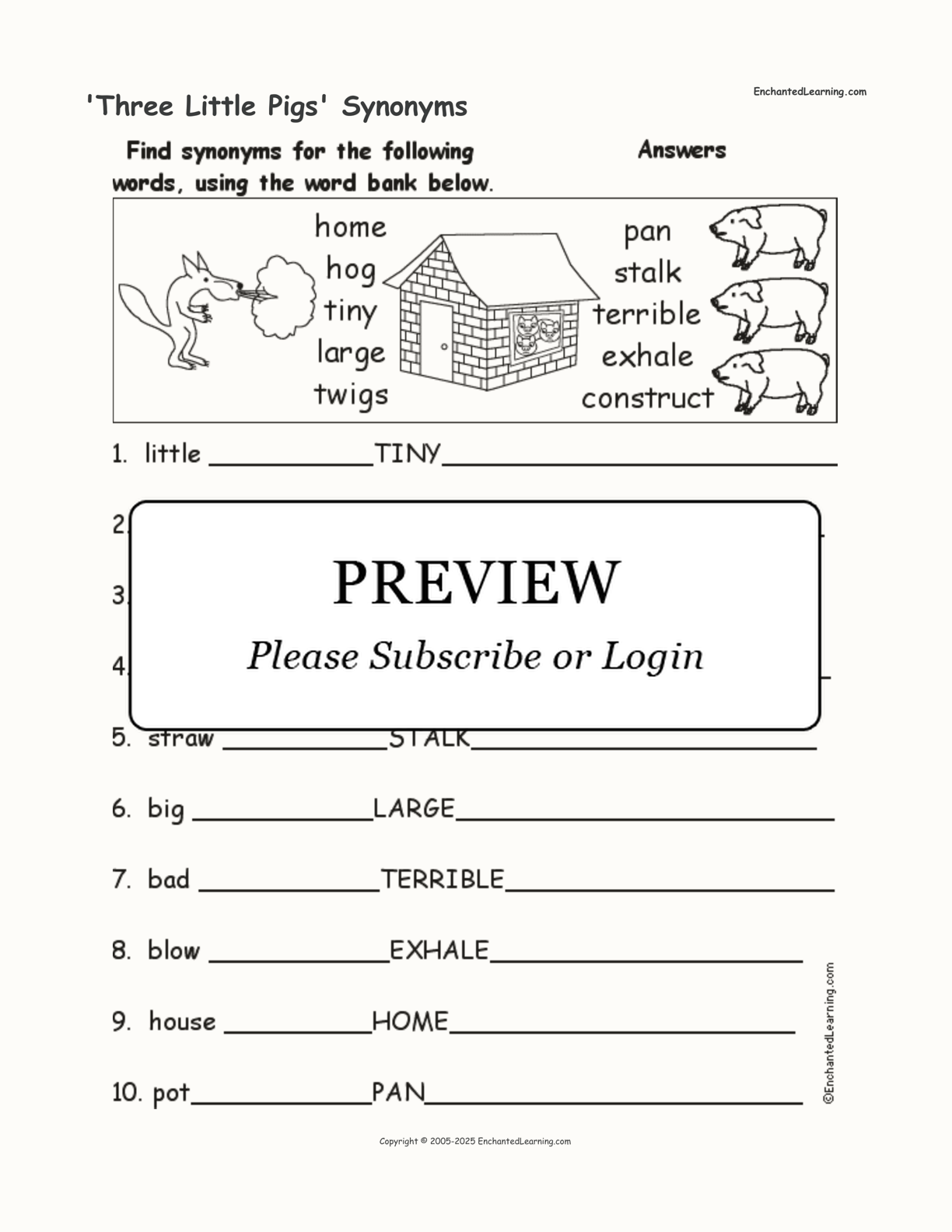 'Three Little Pigs' Synonyms interactive worksheet page 2