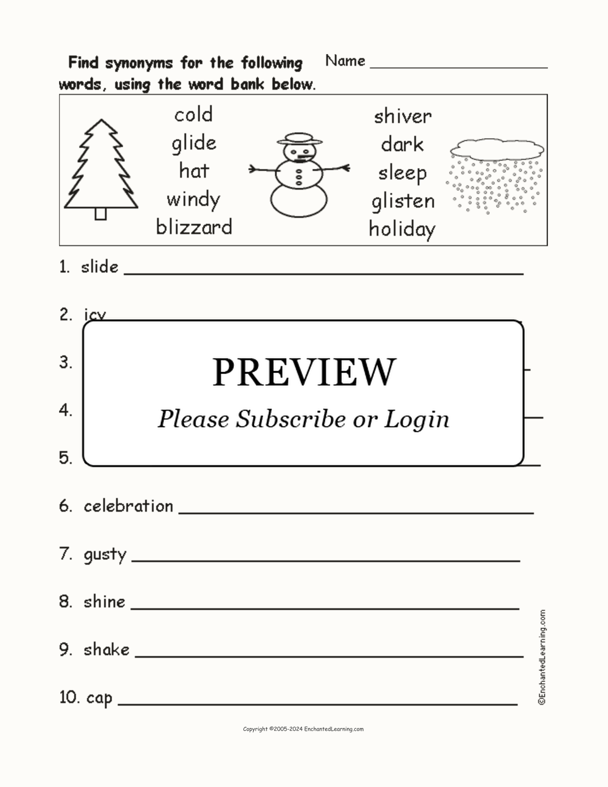 Winter Synonyms interactive worksheet page 1