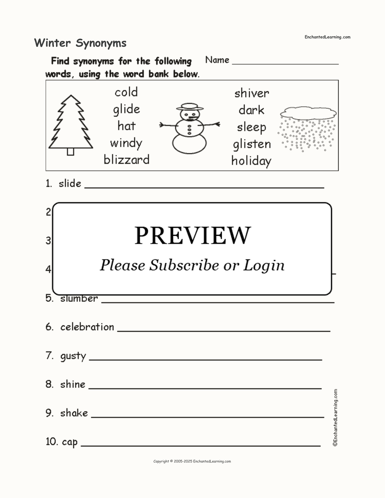 Winter Synonyms interactive worksheet page 1